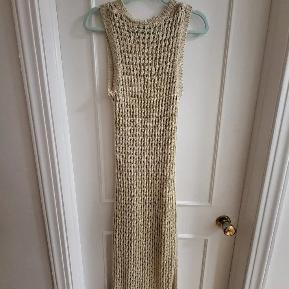 RW&CO. Beige Crochet Open-Knit Sleeveless Maxi Dress - Large - Picture 1 of 5